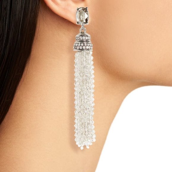 Oscar de la Renta Crystal Tassel Drop Clip Earrings